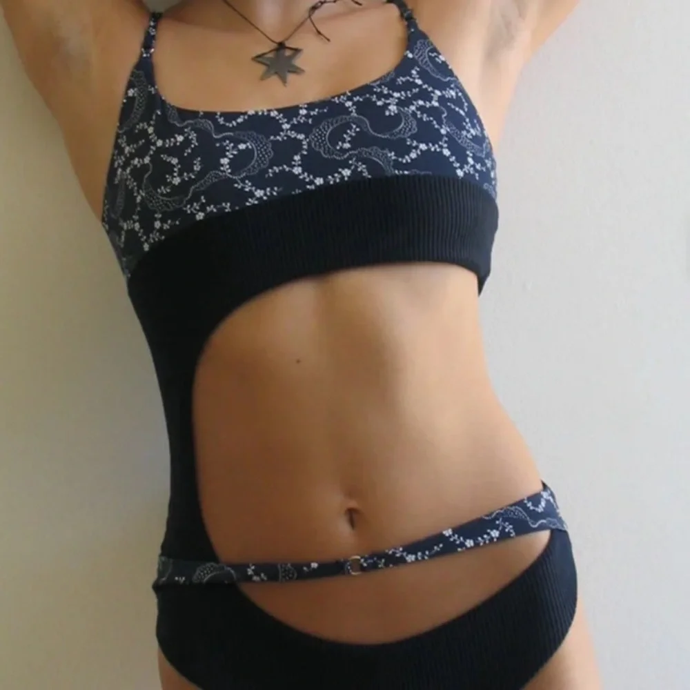 New! Frankie’s Bikinis Thea Ribbed One-piece Swimsuit navy blue 24128